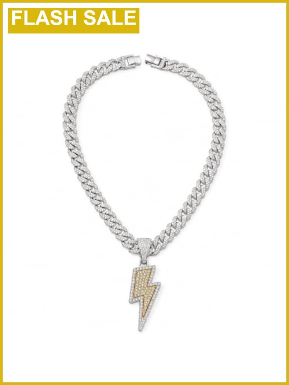 Mens Cuban Link Chain Necklace Lightning Bolt Pendant Hip Hop Rapper Jewelry